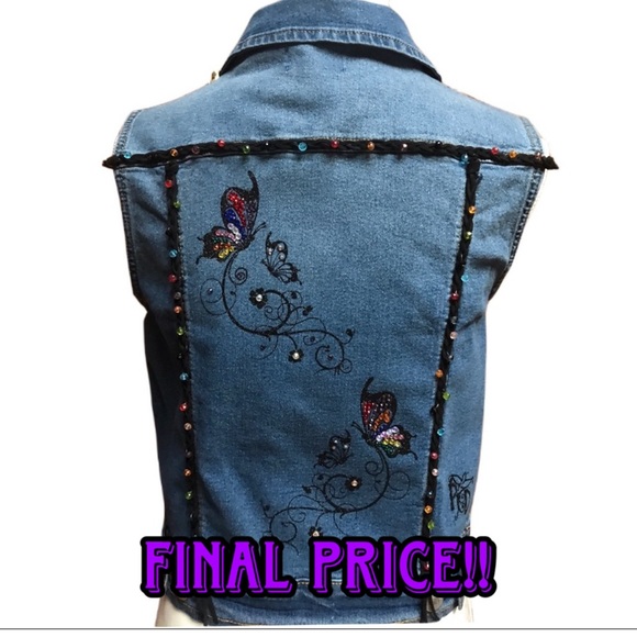 Crystal Butterfly Denim Vest - Picture 1 of 12